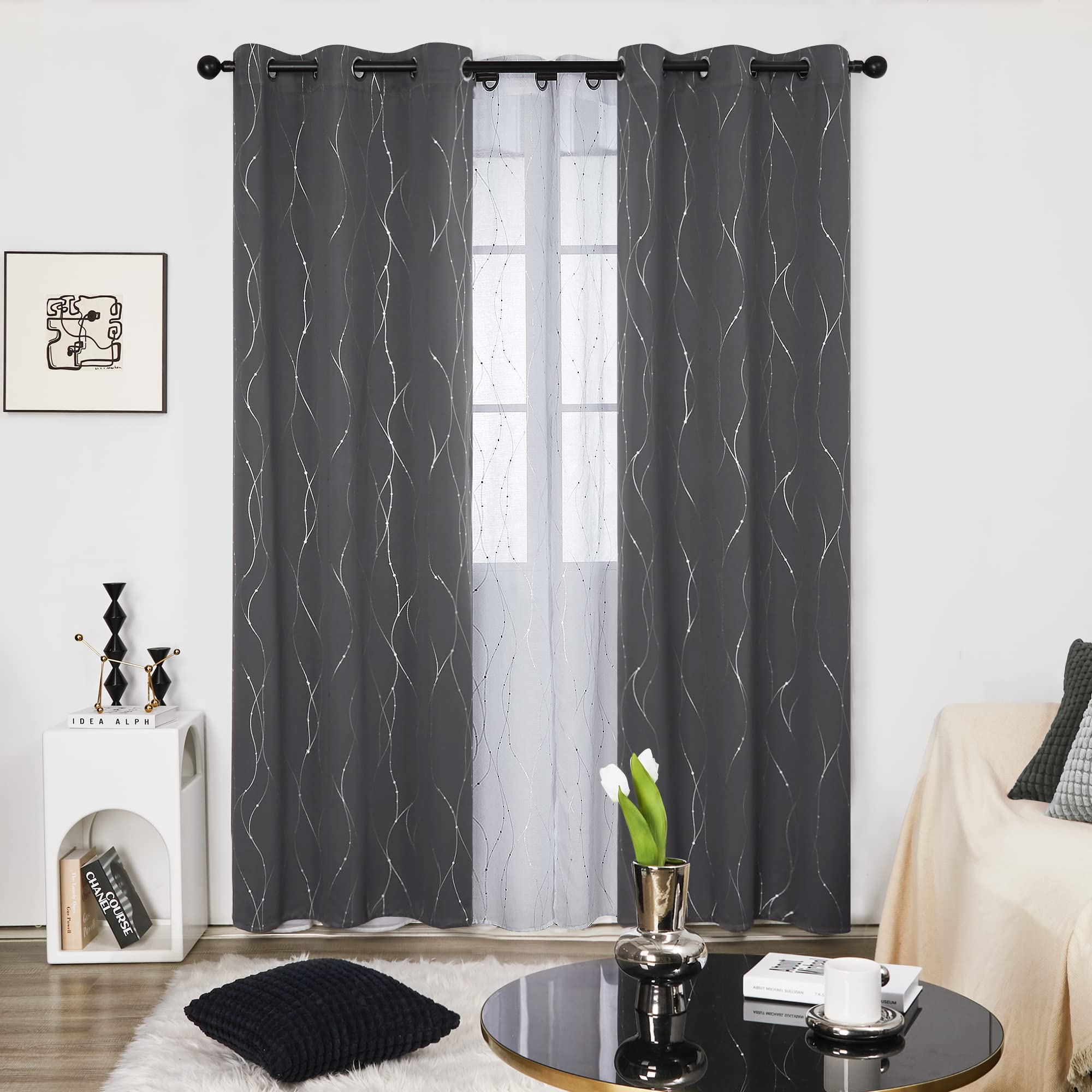 Deconovo Living Room Curtains 84 Inches Long, Blackout Curtains for Bedroom