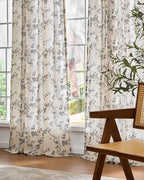 Lazzzy Black Floral Linen Curtains 63 Inch Farmhouse Back Tab Drapes for Living Room Bedroom Light Filtering Vintage Grandmillennial Rod Pocket Curtains, 2 Panels, W38 x L63, Black on Beige