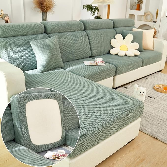 Yoovat Couch Cushion Covers for Sofa Couch Covers Wear-Resistant Universal Sofa Cover Washable Stretch for Sectional Slipcovers (Texture-Green,Back Cover L)