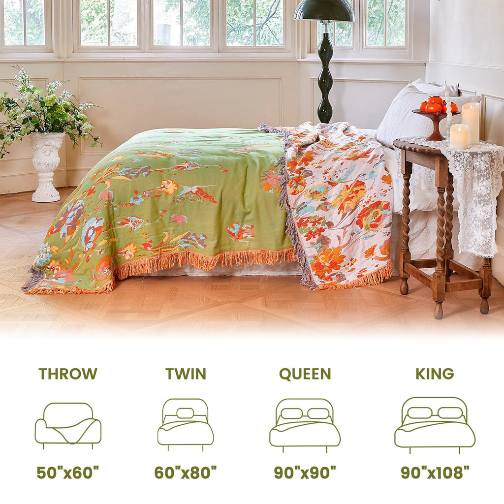 MSGKV Boho Throw Blanket 60"x80" Summer Cotton Butterfly Floral Blanket