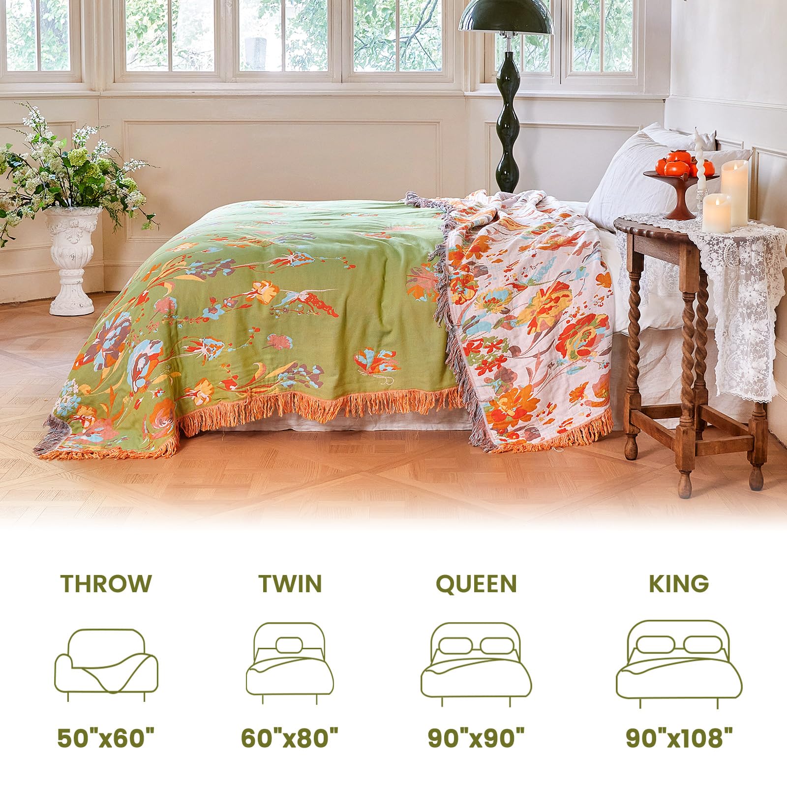 MSGKV Boho Throw Blanket 60"x80" Summer Cotton Butterfly Floral Blanket
