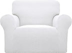 Easy-Going Stretch Chair Sofa Slipcover 1-Piece Couch Sofa Cover Furniture Protector Soft with Elastic Bottom for Kids, Pet. Spandex Jacquard Fabric Small Checks (Chair, Snow White)
