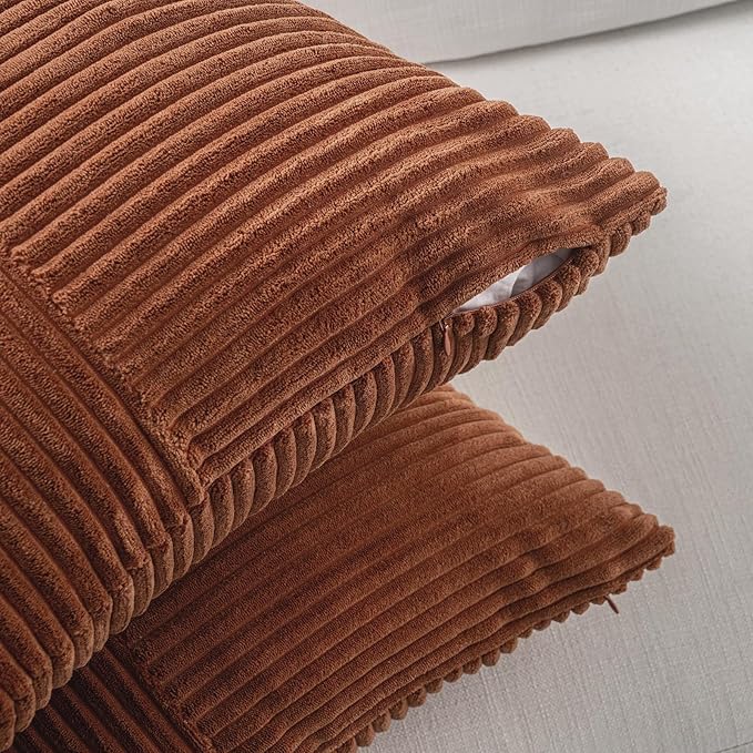 Fancy Homi 2 Packs Rust Samll Decorative Throw Pillow Covers 12x12 Inch with for Living Room Couch Bed, Farmhouse Boho Home Decor, Soft Corss Patchwork Corduroy Square Terracotta Cushion Case 30x30 cm