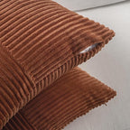 Fancy Homi 2 Packs Rust Euro Decorative Throw Pillow Covers 28x28 Inch for Bedroom Bed, Farmhouse Boho Home Decor, Soft Corss Corduroy Patchwork Textured Square Terracotta Cushion Case 71x71 cm