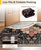 RELEANY Area Rugs 2'6''x8' Runner Rug Non Slip Washable for Kitchen Hallway Bedroom Beside Laundry Room Bathroom Rug, Floor Carpet, Black Colorful Floral Dark Tan