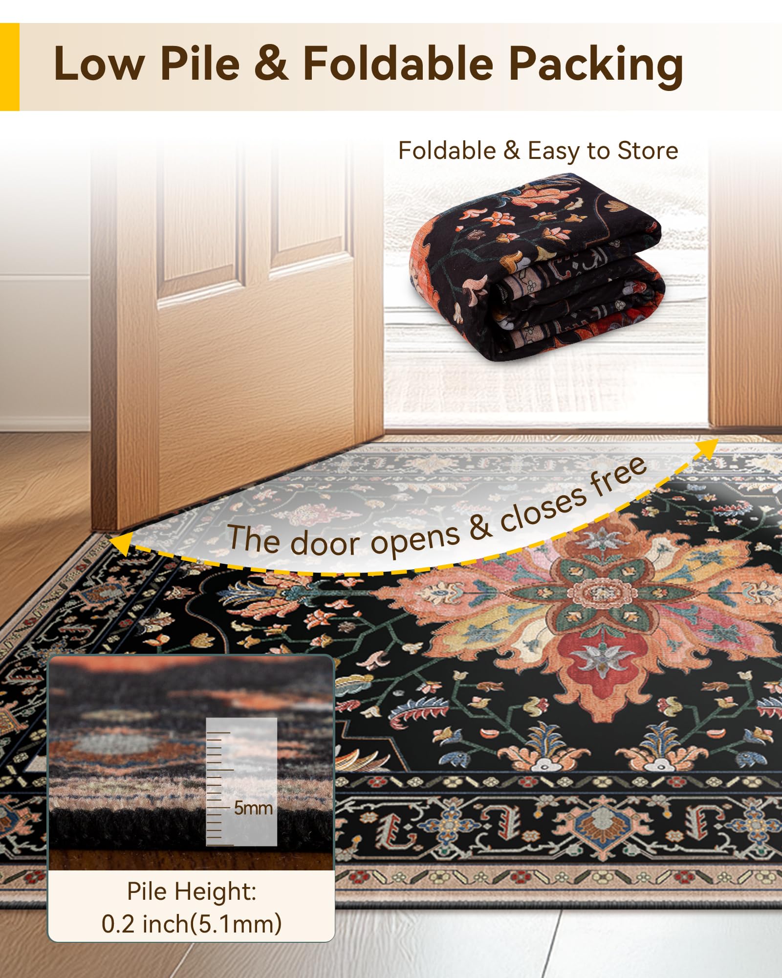 RELEANY Washable Area Rug, Runner 2'6"x10', Black/Colorful