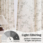 Lazzzy Farmhouse Linen Curtains Extra Long Gray Floral Curtains 108 Inch Long Back Tab Drapes for Living Room Bedroom Light Filtering Country Vintage Rod Pocket, 2 Panels, Grey on Beige
