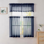 Simplebrand Navy Valances 14 Inches Long for Living Room Pocket 2 Panel Light Filtering Sheer Translucent Valence Toppers for Window Kitchen Bathroom Bedroom 42x14 Inch Length
