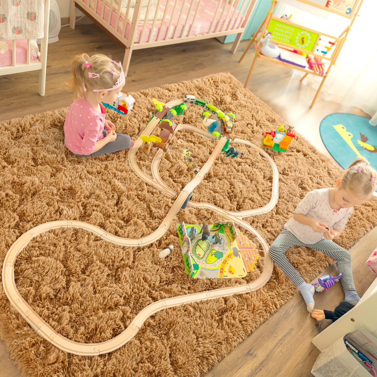 LOCHAS Area Rugs Fluffy Living Room Carpets for Kids Bedroom 4x5.3, Khaki