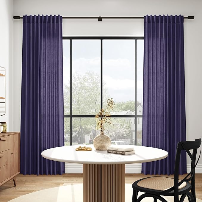 Nanspring Purple Linen Curtains 84 Inches Long, Back Tab Light Filtering Semi Sheer Privacy Drapes for Living Room & Bedroom Simple Style, 52x84 inch, 2 Panels