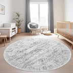 6x6 Grey Round Rug 6ft Living Room Circle Rug Gray Vintage Round Area Rug Non Slip Indoor Carpet for Dining Room Bedroom