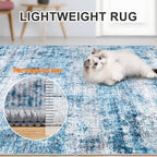 Area Rugs Living Room Rug - 4x6 Washable Modern Abstract Soft Neutral Non-Slip Carpet Large Indoor Floor Thin Carpets for Bedroom Dining Room Farmhouse Nursery Home Office Blue Grey