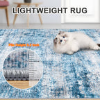 PLHXFR Area Rug Living Room: 4x6 Modern Abstract Washable Carpet Blue