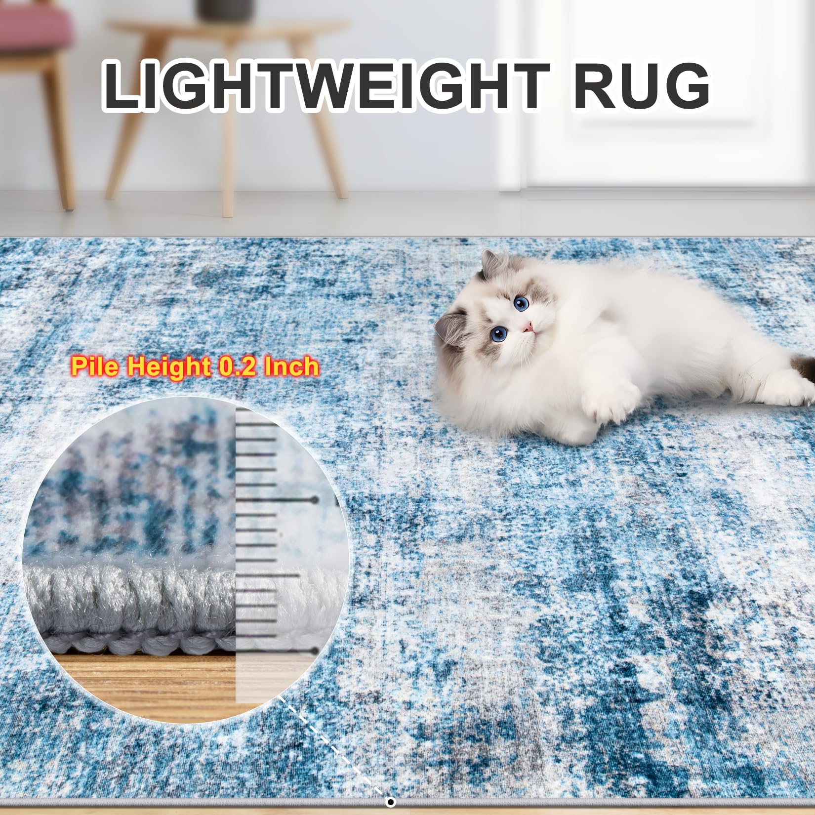 PLHXFR Area Rug Living Room: 4x6 Modern Abstract Washable Carpet Blue