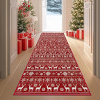 Christmas Runner Rug 2x6 Washable Rugs, Boho Christmas Tree Snowflake Rug Non-Slip Soft Low Pile Non Shedding Indoor Holiday Carpet for Bedroom Bathroom Laundry Staircase Foyer (XmasRed, 2'x6')