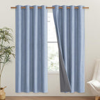 NICETOWN Stone Blue Vintage Linen 100% Blackout Curtains for Living Room, Thermal Insulated Curtains 72" Long, Noise Reducing Window Treatment Drapes for Hall Room, 52" Wide Per Panel, Set of 2
