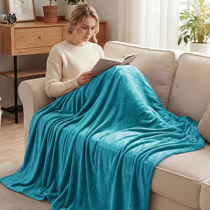 Exclusivo Mezcla Fleece Blanket Twin Size for Bed, Super Soft and Warm, All Season, Cozy, Plush, Lightweight, 60x80 Inches Teal