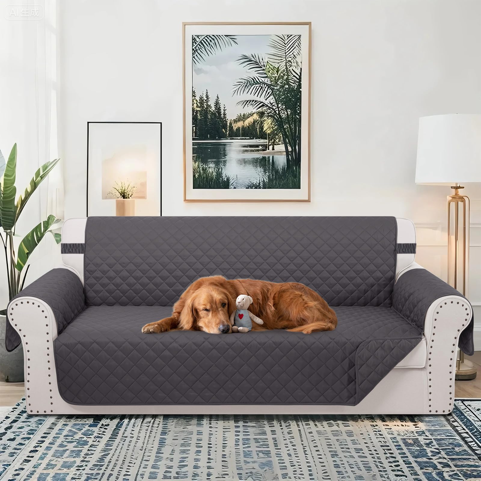 Luxshare Home Reversible 4 Seater Sofa Cover 91" Large, Sofa, Dark Grey