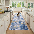 Washable Area Rugs 3x8 Non-Slip Modern Abstract Soft for Living Room Entryway Bedroom Nursery, Print Pattern, Grey Blue Gold/Golden