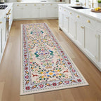 HEBE Washable Hallway Runner Rug 2'x 6' Non Slip Kitchen Rugs Runner,Low Pile Entryway Rug Laundry Room Mat Floral Carpet Runners for Hallways, Kitchen,Bathroom,Laundry,Bedside Rug
