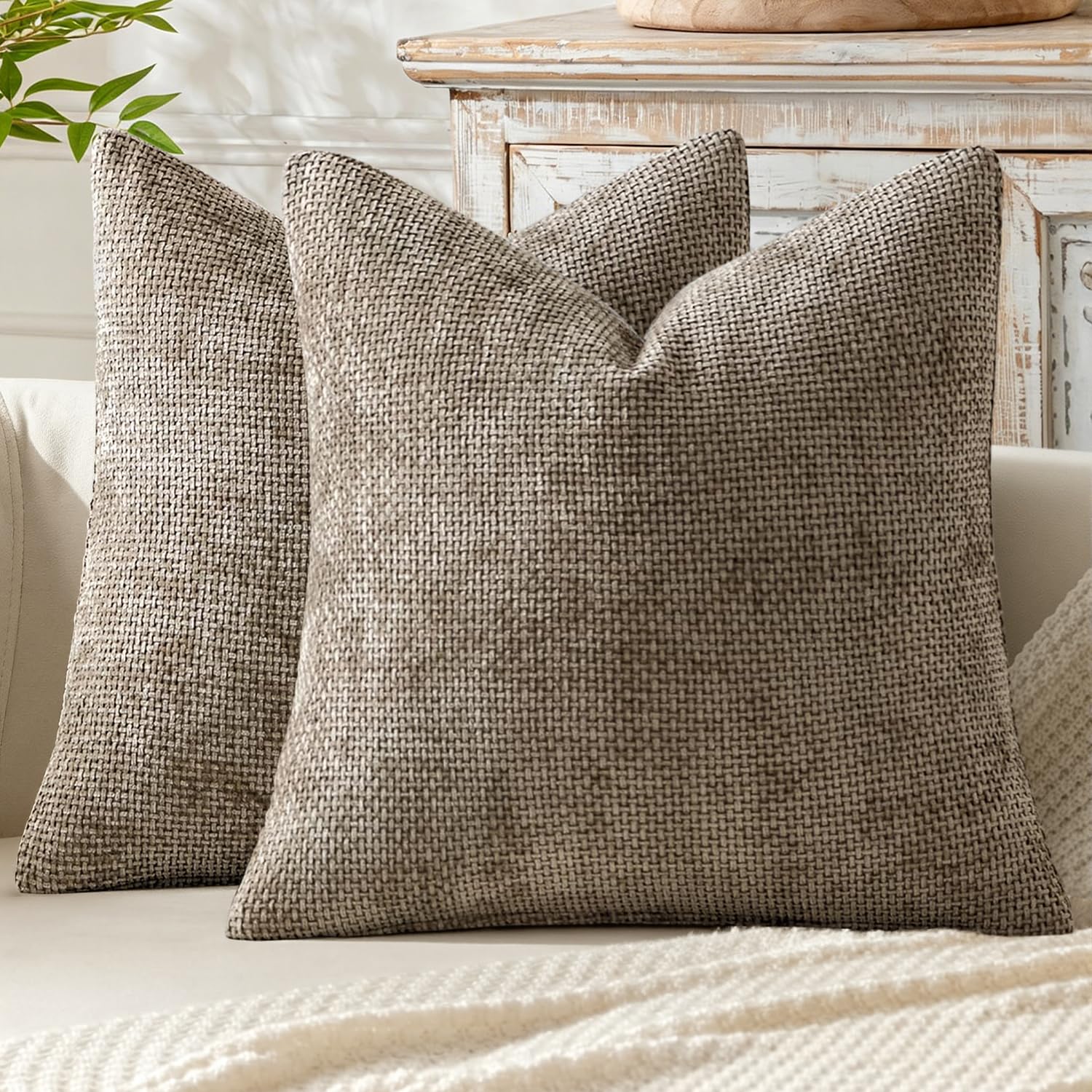 MIULEE Decorative Couch Throw Pillow Covers 22x22 Inch Neutral Khaki 2 Pack