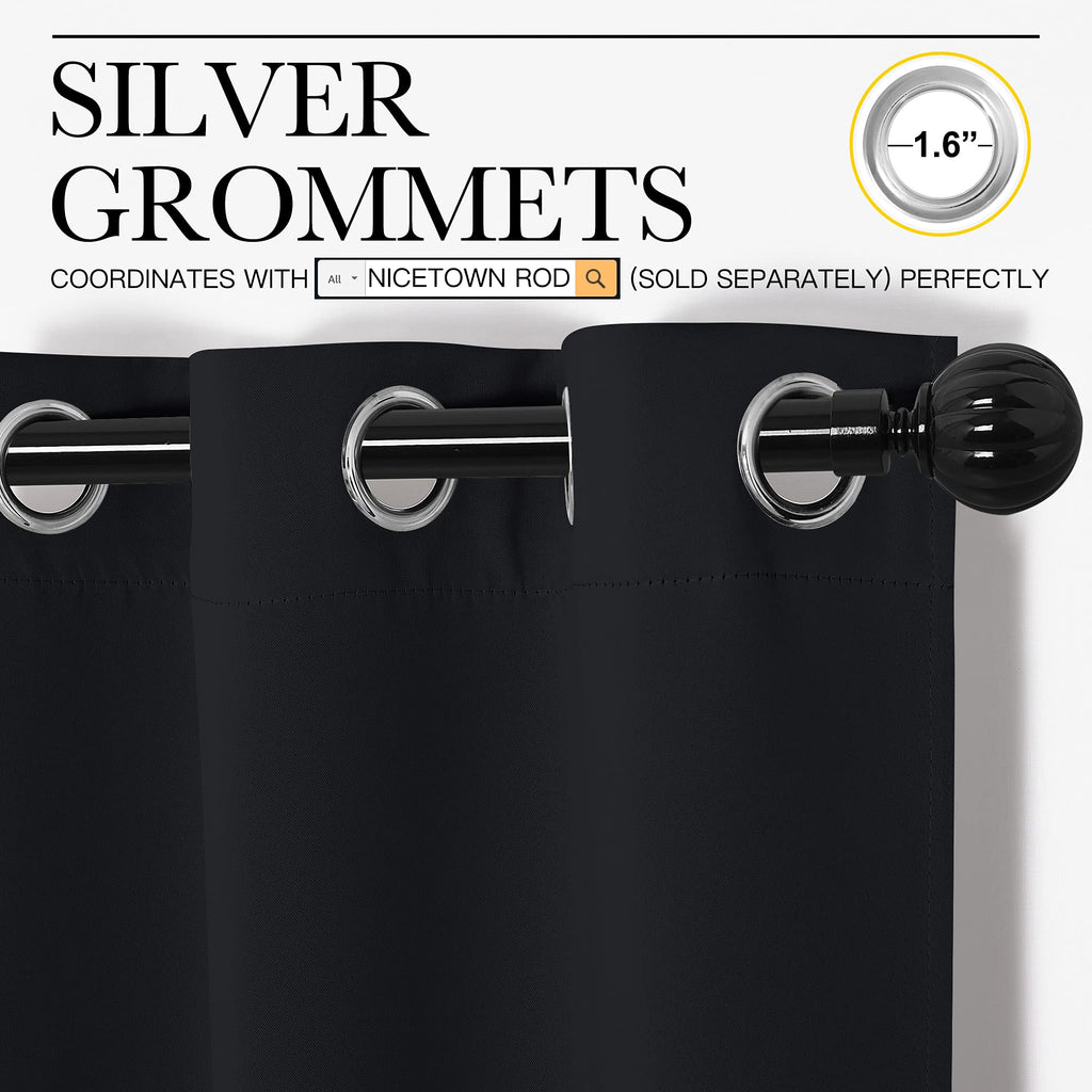 NICETOWN Halloween Patio Blackout Curtain Shades - Summer Home Decoration Thermal Insulated Grommet Blackout Draperies/Drapes for Kitchen (2 Panels, 55 inches x 90 inches, Black)