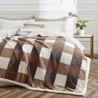 PU MEI Sherpa Blanket Twin Plaid Thick Bed Blanket, 60”*80” Super Soft Flannel Fuzzy Fleece Reversible Velvet Plush Warm Blanket for Couch (Beige Check, 60"*80")