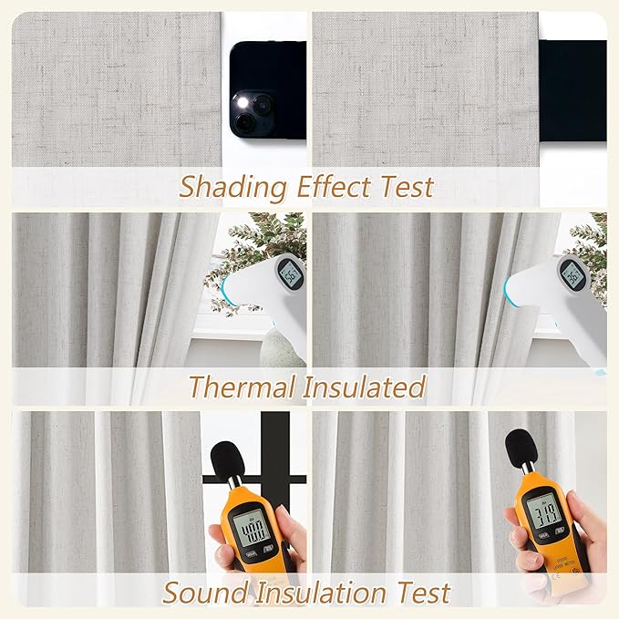 Guken Natural 100% Blackout Curtains 112 Inch Length 2 Panels Set Neutral Linen Farmhouse for Bedroom Back Tab Thermal Insulated Black Out Drapes Room Darkening Window Curtain 112 Inches Long