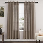 Nanspring Dark Taupe Linen Curtains 80 Inches Length for Living Room Back Tab Rod Pocket Semi Sheer Linen Drapes Muted Neutral Boho Linen Textured Window Curtain for Dining Room Bedroom 52X80 Inches