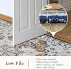 Rugflix 9x12 Area Rug for Living Room, Machine Washable Area Rugs with Non-Slip Backing, Large Soft Boho Vintage Rug for Bedroom, Dining Room, Low Pile Carpet, Kids Pet Friendly, Brown Beige