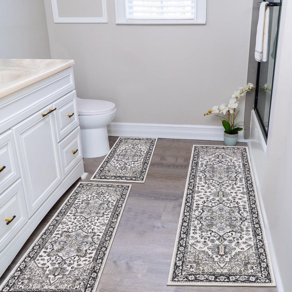 HEBE Boho Kitchen Rugs Set of 3, Non Slip Washable Kitchen Mats for Floor