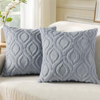 decorUhome Faux Fur Plush Soft Blue Grey Throw Pillow Covers 16x16 Set of 2