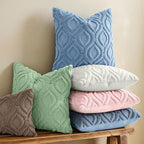 decorUhome Throw Pillow Covers 20x20 Inch Set of 2, Soft Plush Faux Wool Blue Solid Couch Pillow Covers, Accent Farmhouse Neutral Square Pillow Cases for Sofa Bed Living Room