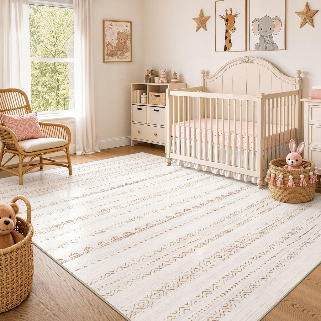 Nakagishi 7x10 Area Rug Living Room: Washable Boho Large Neutral Soft Farmhouse Modern Rugs Stain Resistant Moroccan Non-Slip Indoor Floor Carpet for Bedroom Nursery Kids Playroom Office Dining Room