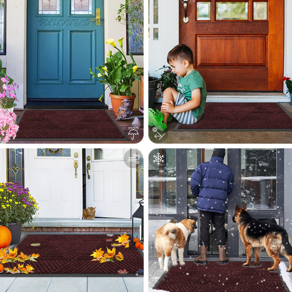 Smiry Front Door Mat Outside Entrance, Low Profile Rubber Doormat, 35x23