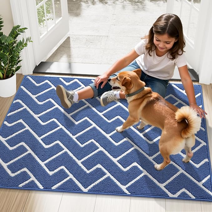 OLANLY Front Door Mat, Non-Slip Rubber Backing, Dirt Resistant and Absorbent, Washable, Easy to Clean Low-Profile Indoor Doormat for Back Door, Entryway, Inside Entrance, 36x24, Navy