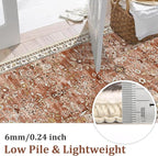 Yamaziot Washable Runner Rug 2x8 – Non Slip Boho Floral Hallway Runner Rug with Rubber Backing, Low Pile Wool Distressed Carpet for Kitchen, Laundry, Bedroom, Entrance, Brick-red