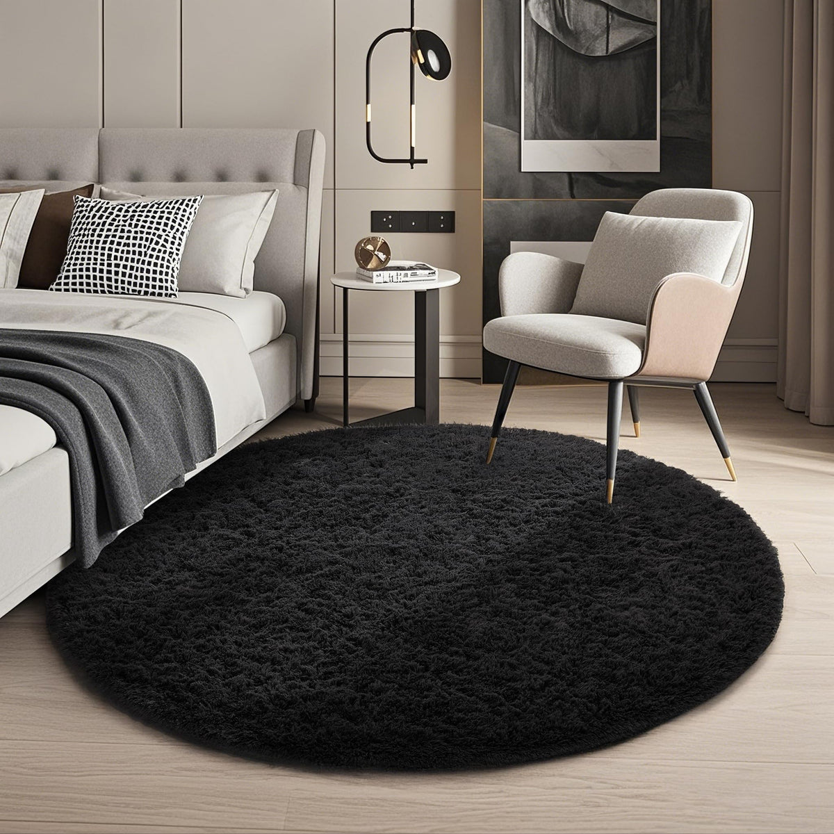 Ophanie Round Rug 4Ft White Circle Area Rug, Aesthetic Room Decor, Fluffy Fuzzy Bedroom Carpet, Plush Soft Shaggy Living Room Rugs for Kids Home, Nursery with 99 pcs Pile fibers