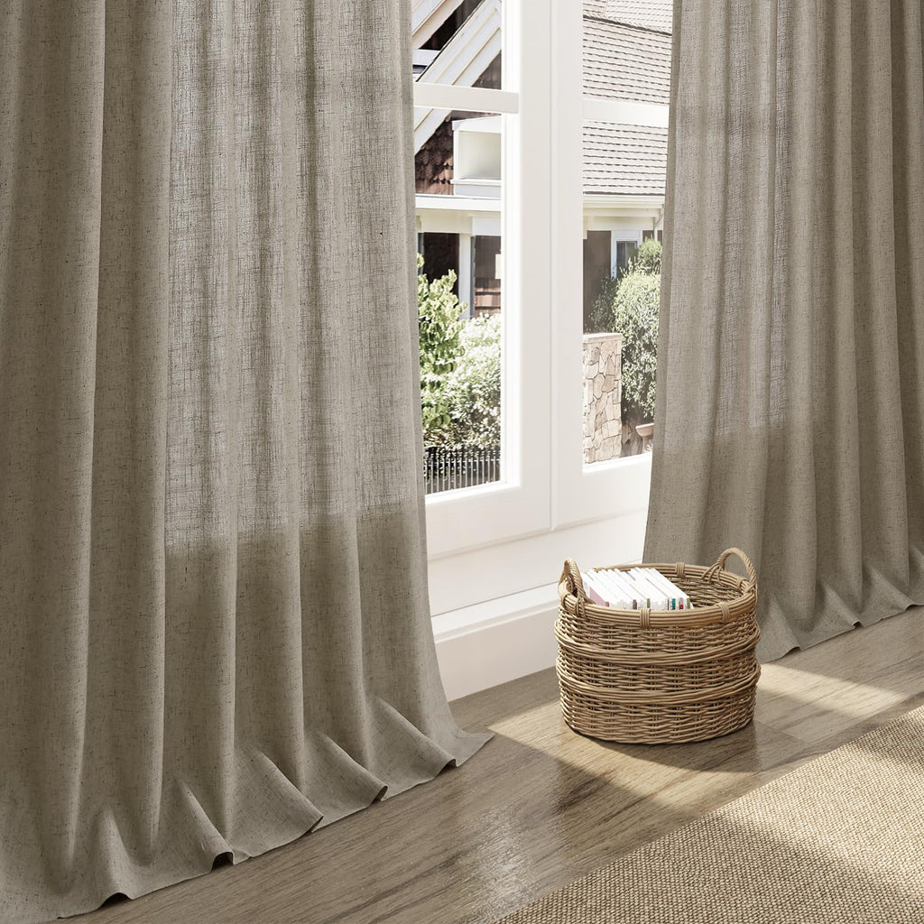 Mocha Linen Curtains 90 Inch Length 2 Panels Set for Living Room Rod Pocket Back Tab Window Drapes Light Filtering Modern Farmhouse Curtain 90 Inches Long for Dining Room Bedroom Nursery 52x90