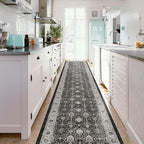 Hallway Washable Runner Rug - 2'6x14 Kitchen Rugs Entryway Rug Runner Vintage Soft Floor Mat Non Slip Indoor Farmhouse Carpet for Bathroom Living Room Bedroom (2'6''x14', Black)