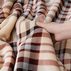 PU MEI Sherpa Fleece Throw Blanket 80" x 90" Reversible Plush Fluffy Large Big Blanket Lattice Flannel Blankets for All Season Use, Beige Stripe