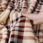 PU MEI Sherpa Fleece Throw Blanket 80" x 90" Reversible Plush Fluffy Large Big Blanket Lattice Flannel Blankets for All Season Use, Beige Stripe