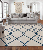YIHOUSE Boho Rugs for Living Room, 6x9 Western Beige and Blue Area Rug, Moroccan Geometric Soft Low-Pile Washable Rugs for Bedroom, Dining Room