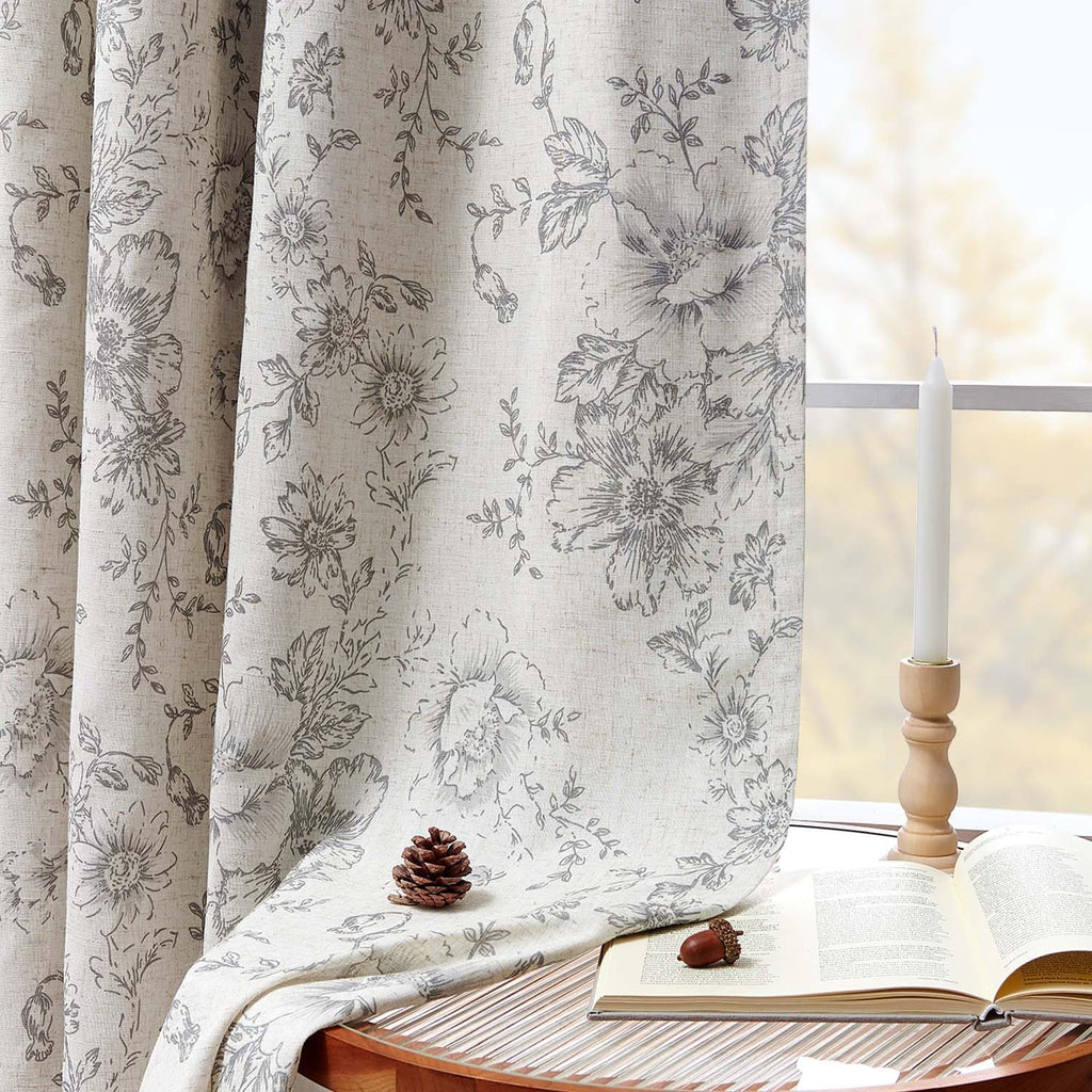 jinchan Floral Linen Blackout Curtains for Bedroom 96 Inches Long