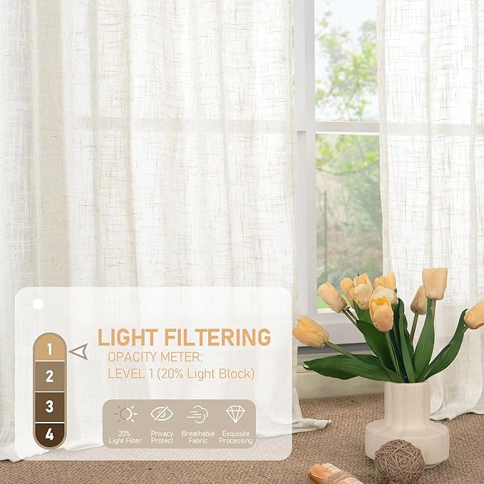 LAMIT 72 inch Length Cream Linen Curtains for Living Room Bedroom 2 Panels