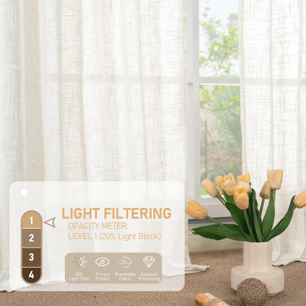 LAMIT 68 inch Length Linen Curtains for Living Room 2 Panels, 52 x 68 Inch