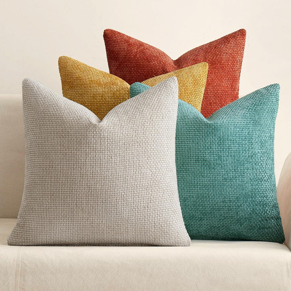 MIULEE Decorative Chenille Fall Pillow Covers Orange Teal 18x18 Pack of 4