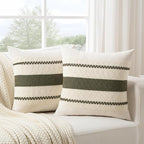 Fancy Homi Set of 1 Boho Olive Green Decorative Throw Pillow Cover 16x16 Inch for Couch Bed Sofa, Aesthetic Modern Organic Farmhouse Home Decor, Soft Cotton Cute Accent Macrame Woven Cushion Case
