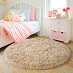 Quntue 6‘x6’ Beige Round Rug for Bedroom, Ultra Soft Fluffy Circle Rug for Kids Girls Boys Room, Cute Shag Rugs for Living Room Playroom Tent Castle Home Decor Rug