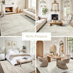 Washable Area Rug for Living, Bedroom & Dining Room, Ultra Soft Faux Wool Retro Large Carpet, Non-Slip/Shedding Low Pile Vintage Print for Home Office Decor, Beige Ivory Cream Brown Camel, 5x7